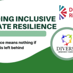 Banner for the Building Inclusive Climate Resilience Campaign, featuring DEF and DRF logos. Text reads: ‘When shelters exclude, rights are denied. Resilience means nothing if anyone is left behind.